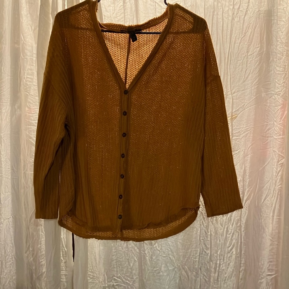 Forever 21 Brown Sheer Button-Up Blouse